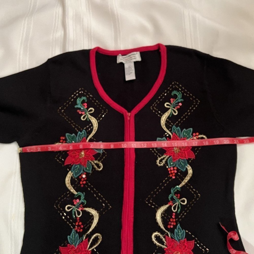 Christmas Cardigan Heirloom Collectibles‎ Collection LS Poinsettia PL EUC - Picture 6 of 8